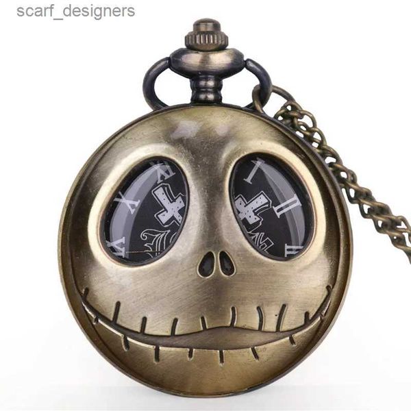 Pocket Watches Mode Taschenschädel Skelett schnitzen Halskette Anhänger Kette Hollow Clock Coole Geschenke für Männer Frauen Y240410