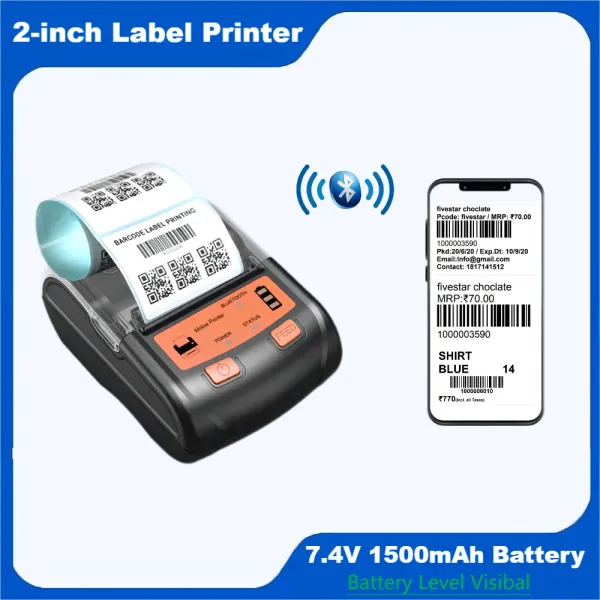 Stampanti da 90 mm/s da 58 mm stampante mobile mobile 2 pollici bluetooth + etichetta termica USB stampante da 50 mm diametro roll etichetta portatile mini stampante