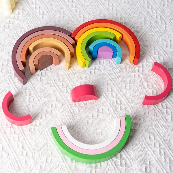 Montessori Rainbow Building Buildings Toys Toys Wooden Stack Building Puzzle Games Color Cognitive Educational Toy per bambini