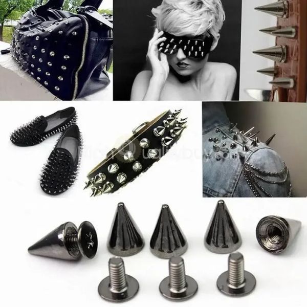 100pcs Black Punk Spike Nietschraube Perle DIY Metal Cone Bolzen Lederhandwerksflecken Rock