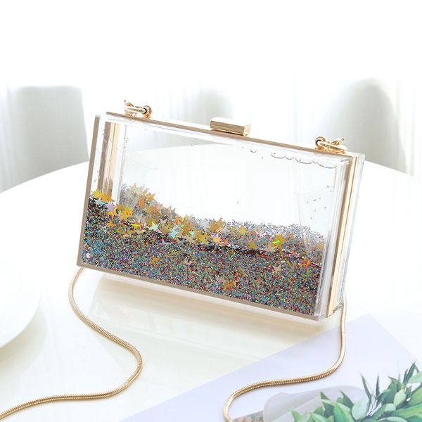 Sommer Frauenpartytasche Luxus transparentes Acryl bunte weibliche Handtaschen Trend Abend Glitter Quicksand Clutch Bag Geldbörsen