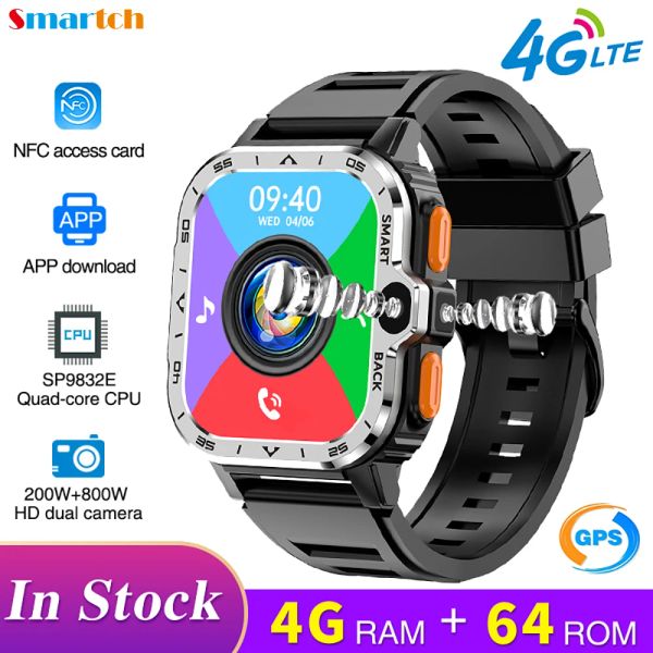 Relógios 2023 Novo 4G Call Men Ram 4 GB ROM 64 GB Câmera HD dente azul Smart Watch WiFi GPS Sports CARENT CAIXO NFC Women SIM Card Smartwatch