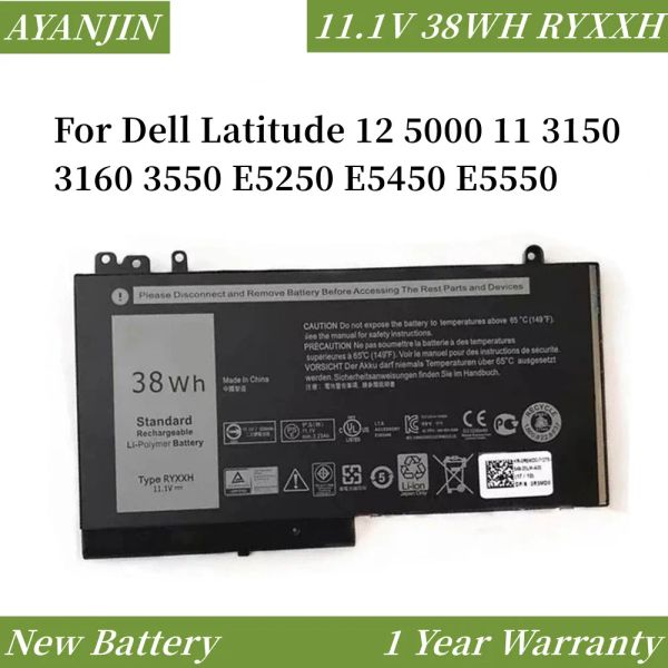 Baterias 11.1V 38WH Ryxxh Bateria de laptop para Dell Latitude 12 5000 11 3150 3160 3550 E5250 E5450 E5550 Series Notebook 9p4d2