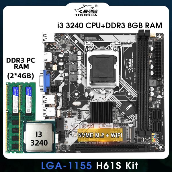 Kit da placa -mãe H61 com Intel Core i3 3240 CPU e 2*4GB = 8 GB DDR3 Memória VGA Placa mae nvme m.2 wifi m.2 lga 1155 h61s Conjunto