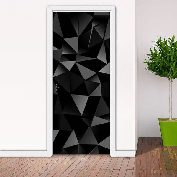 Adesivos de porta do padrão geométrico 3D Bedroom PVC Auto -adesivo Papel de parede Decoração de parede de parede de casas de parede de parede mural à prova d'água 21276e