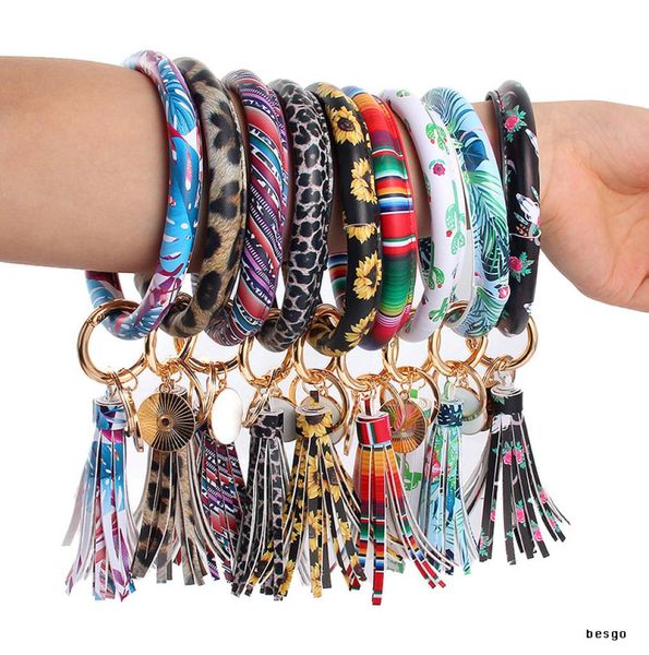 31 Styles Leopard Leather Bracelet Chain Chain PU Wrist Round Tassel Pingente Pingente Bandbands Sports Floral Keychain Bracelet Key Rings DB78666497