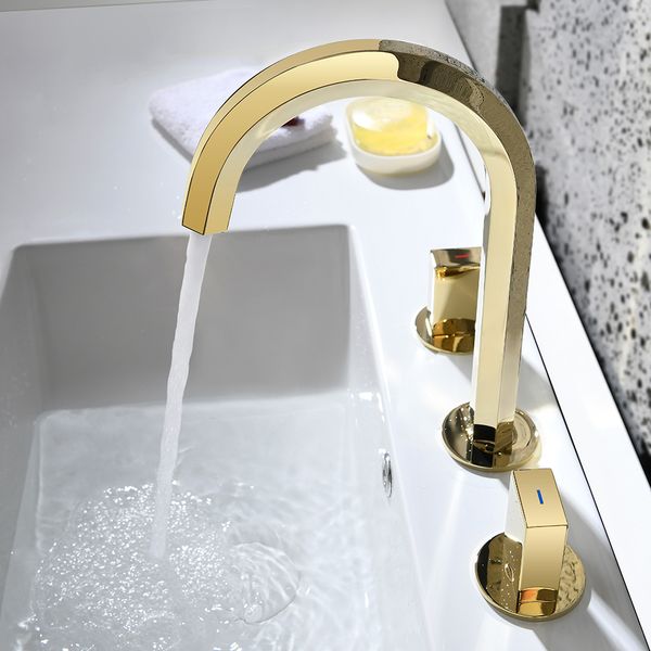 Skowll Badezimmer Wasserhahn 3 Loch Gefäßspüle Wasserhahn Moderner Eitelkeitshahn 2 Griff Toilette Wasserhahn weit verbreitete Badarmatur SK-061012