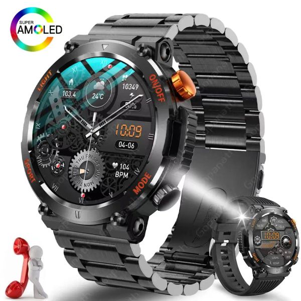 Смотреть новые мужчины SmartWatch Compass Outdoor Sports Emergency Light IP67 Водонепроницаемые Bluetooth Call Полный сенсорный экран Smart Wwatch Men 2023