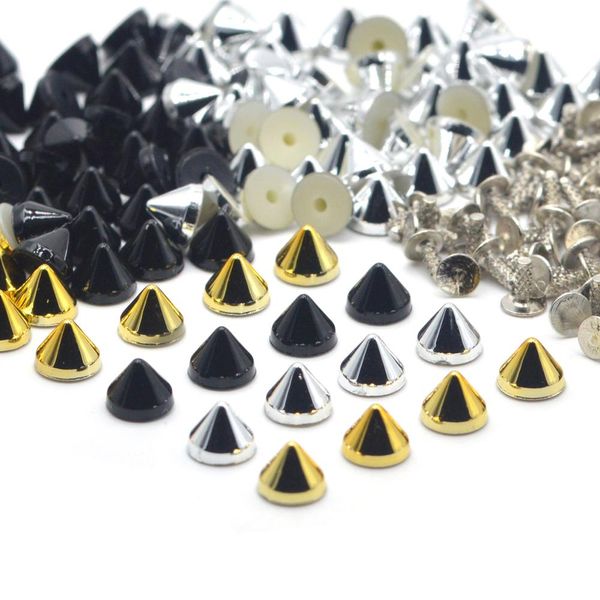 Kalaso 100sets 6,5x5,5 mm silbergold schwarzer Abs Kegel Punk Studs Nieten Spikes für Schuhe Bag Kleidungsstation Dekoration