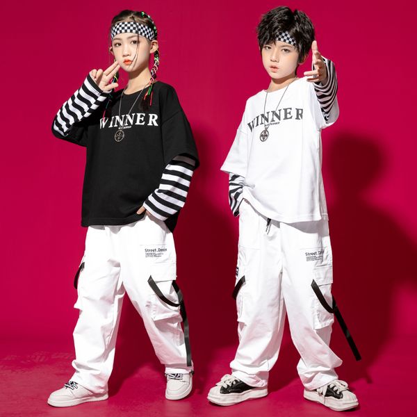 Ballroom Hip Hop Dance Clothes Boys Sweatshirts White Cargo Pants Dançarina Roupe