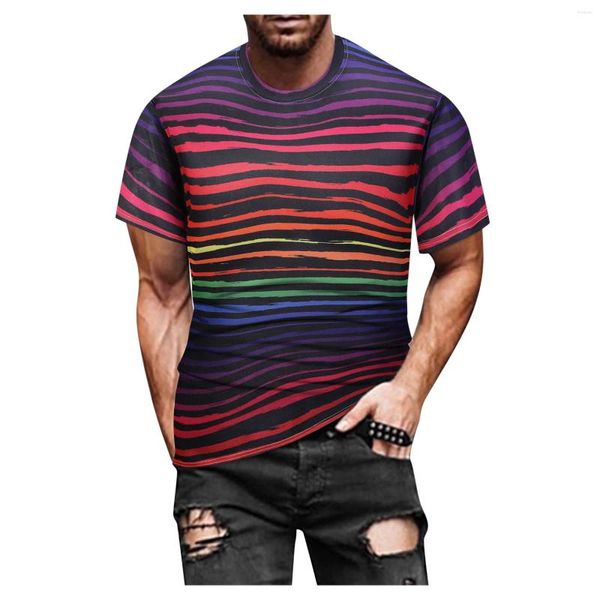 Herren T-Shirts gestreiftes kurzes Ärmelhemd Männer All-Match Mode Summer Streetwear Hit Bunfle Stripes Casual Cool Top