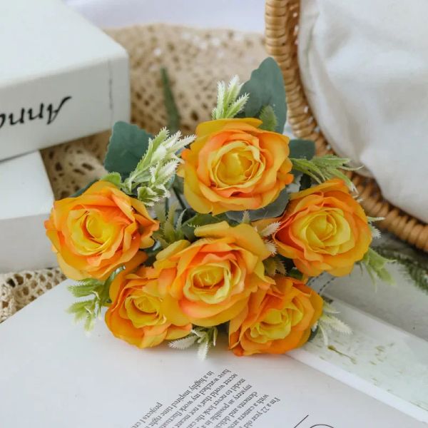 1 Bouquet gelbe künstliche Blumen Pfingstrose Tea Rose Herbst Seiden gefälschte Blumen für DIY Wohnzimmer Hausgarten Hochzeitsdekoration