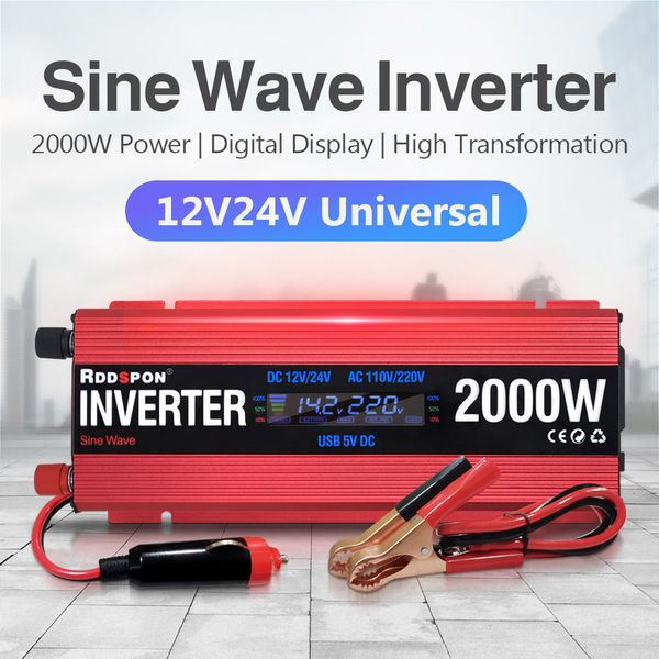 2000W1000W600W Sine Wave Inverter DC12V 24V da universale su AC 110V220V Auto LED Inverter Transformer Converter Converter Inverter Solar Inverter