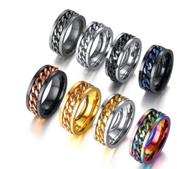 Design exclusivo masculino jóia grande punk aço inoxidável anel rotável anel de corrente de titânio spinner esporte anel bom para os homens banquet6998249
