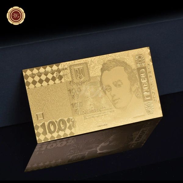 Outlesaleretail Ukraine Metal Gold Foil Banknote UAH 1 Золотые фальшивые деньги украинская валюта копия с COA