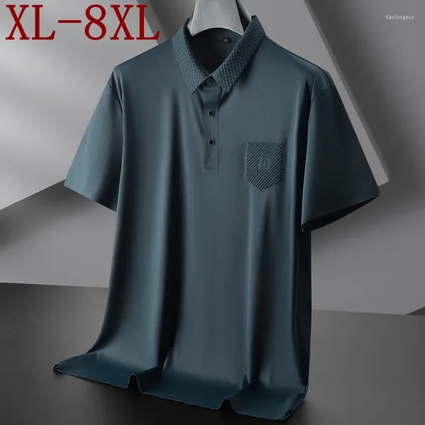 Herren Polos 8xl 7xl 6xl 2024 Sommer High End Fashion Mens Polo Hemd Ice Seide Atmungsaktives T-Shirt Homme England Style Hemden für Männer Tops