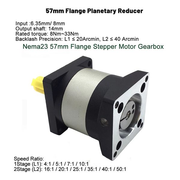 NEMA23 Proporção de caixa de engrenagens planetária 4 ~ 50/1 eixo de saída 14mm DM556 Driver 2PH 3A 1.2/2/3n.M NEMA23 Speed Motor Reducer Kits