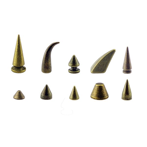 Rebites de bronze de múltiplos tamanhos para punk de couro punk e picos para roupas espinhos de patch acessório com parafusos com parafusos