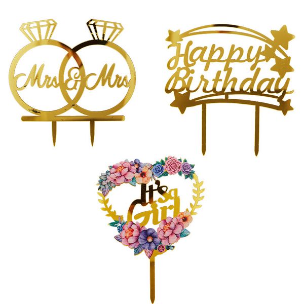 Colorido Mrs.MR Wedding Party Cake Topper Topper Rose Gold Gold Day's Day's Acrylic Cake Toppers para Casamento Gettle Tanged Cake Decorações