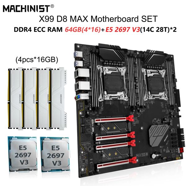 Macchinaria Machinist X99 SET SETTUE INTEL LGA 20113 Kit Xeon E5 2697 V3 Processore CPU Dual CPU 4PCS*16 = 64 GB DDR4 ECC RAM NVME M.2 D8 MAX