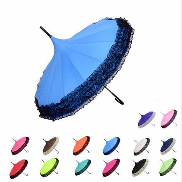 Spitzenpagode-Regenschirm für Dame, Langstreifenschirm, ausgefallene sonnige und regnerische Regenschirme, Parasole, 14 Farben, 20 PCs/Los