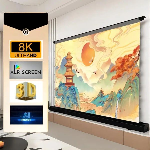 Home Cinema Al Frohe Stehbar tragbare Stufe Elektrischer selbstaufstehender Projektorbildschirm mit Smart Voice Control 100''120''150''inch