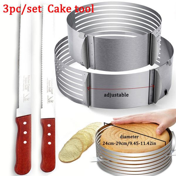 3pc/Set Verstellbarer Kuchenschicht Schnitt Mousse Küchenkoch gezackt Toastmesser Kuchen -Slicer -Gerätsformbackback -Backkuchen -Werkzeuge