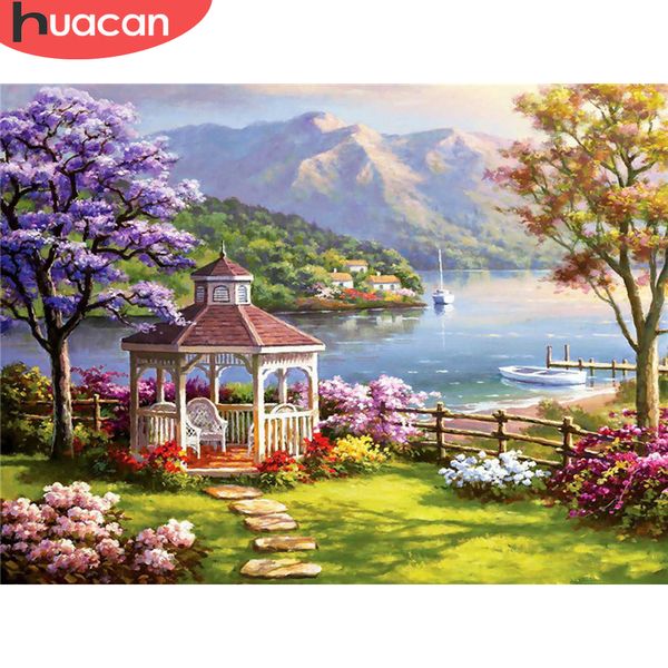 Huacan 5d Diamond Painting Full Landscape Mountain Pictures of Rhinestones Diamond ricamare il fiume Decensione del mosaico