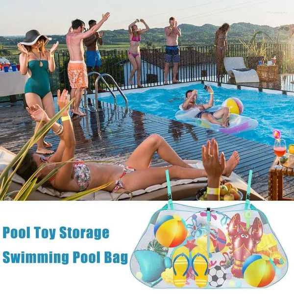 Bolsas de armazenamento Bolsa de piscina de piscina Toys Mesh Mesh Football Basketball com contêiner de correia ajustável