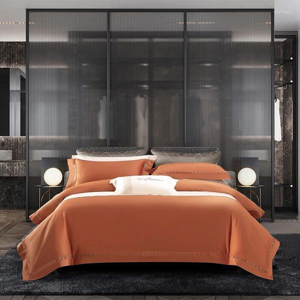Set di biancheria da letto arancione arancione edizione larghe edizione solida cotone letto set copripiumino copertura in lino foglio con tessile per la casa tessile