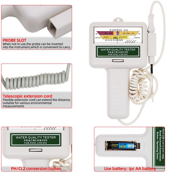 2 Arada 1 Klor Metre PC-101 PH Test Cihazı PH Klor Test Cihazı Su Kalitesi Test Cihazı CL2 Havuz Akvaryumu için Ölçüm%30 İndirim