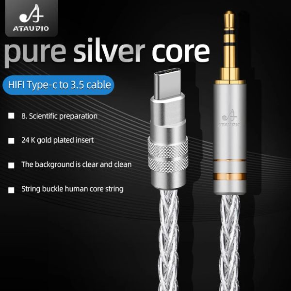 HIFI Pure Silver USB tipo C a 3,5 mm 2,5 mm 4,4mm Jack Aux Cable DAC Tipo-C Kabel de áudio para o fone de ouvido de alto-falante do carro