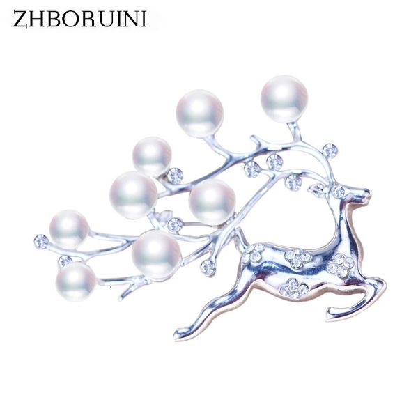 Zhboruini Natural Pearl Brosche Elchhirschstillung Süßwasserschmuck für Frauen Weihnachtsgeschenkzachtelungen 240401