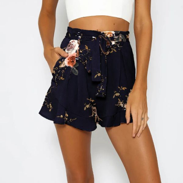 Shorts para mulheres de cintura alta Sexy Salia de verão Rodado floral zíper calças curtas PLUS SIME MULHER