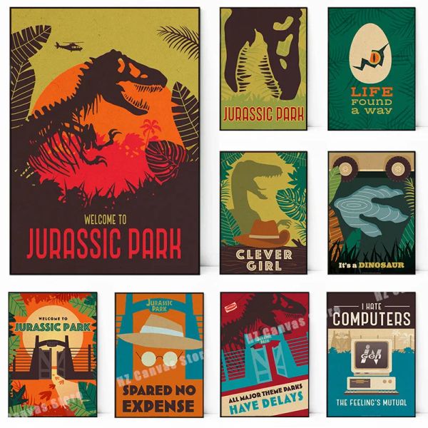 Dinosaurs Jurassic Park Movie Винтажные плакаты и принты Canvas Paint