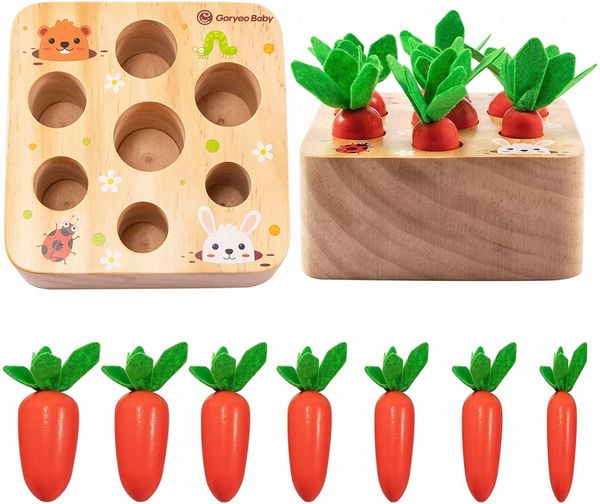 Montessori Toys за 1 год Baby Pull Carrot Set Game Дети деревянные игрушки сортировка формы сортировки образовательных игрушек для детей