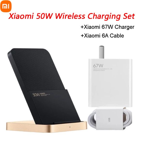 Caricabatterie Xiaomi 50W Caricatore wireless Corrente d'aria verticale con caricabatterie da 67 W 6A Cavo Typec Carica rapida per Xiaomi 11/12 Pro per iPhone