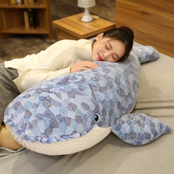 Animali di peluche ripieni di peluche da 150 cm gigante nuovo cartone animato blu giocattoli di peluche di peluche di pesce grande balena balena bambole per cuscini per animali morbidi per bambini regali di compleanno l411