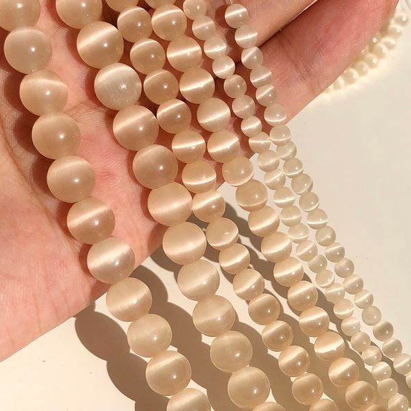 Champagner Katze Eye Opal Perlen natürliche Mondstein runden losen Glasperlen für Schmuck Herstellung DIY Armband Halskette 15 