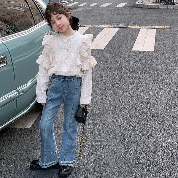 Roupas definem a primavera das meninas 2024 Western Sweet Sween Flare Pants Duas peças definidas para a moda infantil