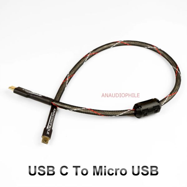 Konektörler HIFI USB C - Micro USB kablo şeridi kaplı USB Tip C'ye Mikro USB Ses Veri Kablosu 5N