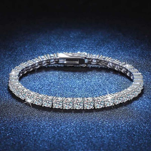 Braccialetti Moissanitetennis Moissanitetennis da 3 mm da 3 mm per donne 925 diamanti piena in argento sterling con gioielleria fine per matrimoni in oro bianco 240411