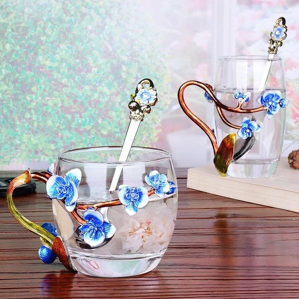 Tazze colorate in vetro a smalto si adatta a fiori di fiori resistenti al calore di alta qualità caffè