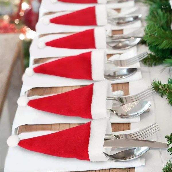 Aufbewahrungstaschen 20pcs Weihnachten Santa Hats Cutlery Beutel Mini Silberwaren -Geschirrhalter Rote Messer Gabeln Löffel für Weihnachten Flatware