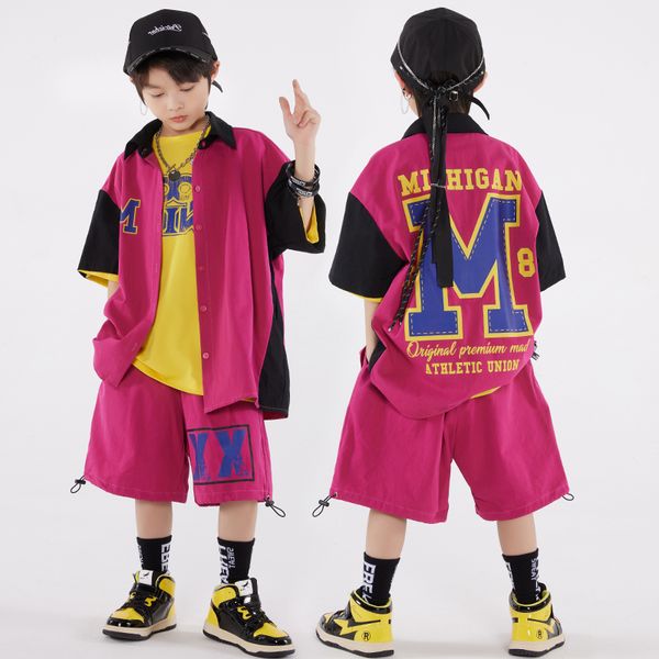 Costume de traje de luxo de Hip Hop Summer Camisa Shorts Teenager Street Dancing Cloths Kids Desempenho de palco Round Rave Wear