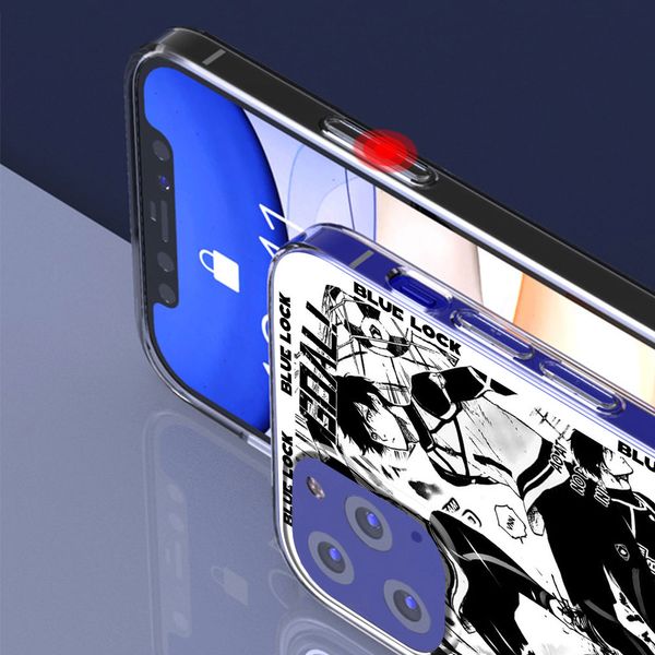 Caso de trava azul de anime para Apple iPhone 14 Plus 13 12 mini 11 15 Pro máximo xr xs 7 8 mais x tampa de telefone transparente TPU