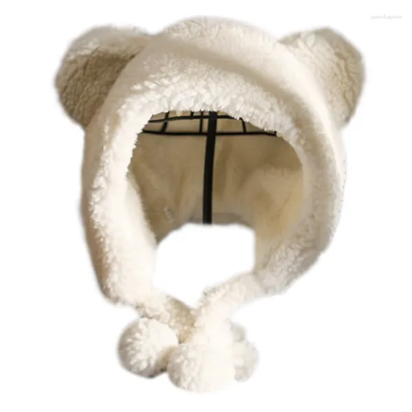 Beretti Donne Fux Fuzzy Fuzzy Peluga inverno Cap Cappuccio da sci Pompoms Pompom per clima freddo Snow Orso Pregno Orso Earbanna Dropship