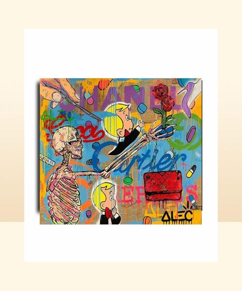 Alec Monopoly Graffiti Handwerk Ölmalerei auf Leinwandquoten und Flowersquot Home Decor Wall Art Painting2432inch N5929195