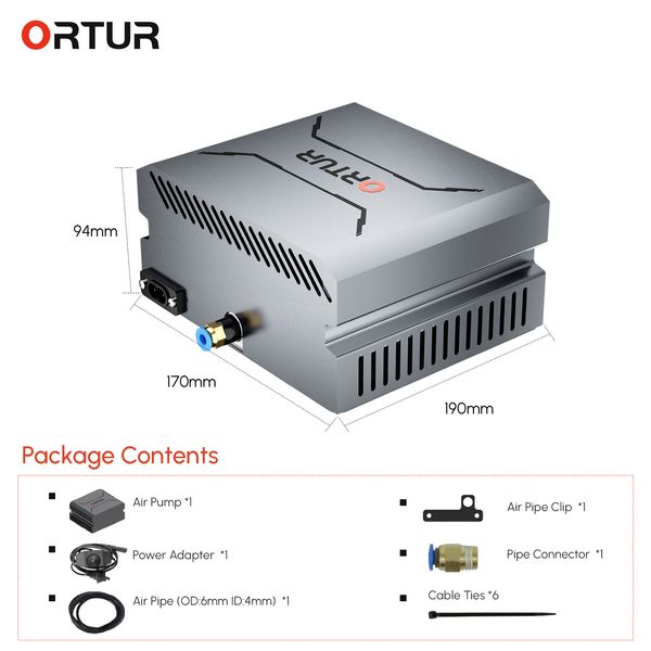 Pompa di assistenza d'aria algolaser 30L/min Ortur 50L/min flusso d'aria per tagliacser rimozione di fumo e polvere a basso rumore e facile assemblaggio