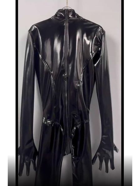 Separate Finger nasse Look PVC Catsuit Shiny PU Leder Reißverschluss Offener Schritt Bodysuit Strumpfhosen Sexy Cosplay Jumpsuit Zentai Lotard